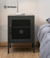 ArtissIn Bedside Table Mesh Door Cabinet - Black